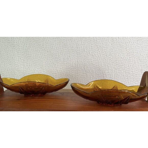 2 Vintage Tiara Amber Indiana Glass 5" x 10" oval banana split dish candy dish - Picture 1 of 7